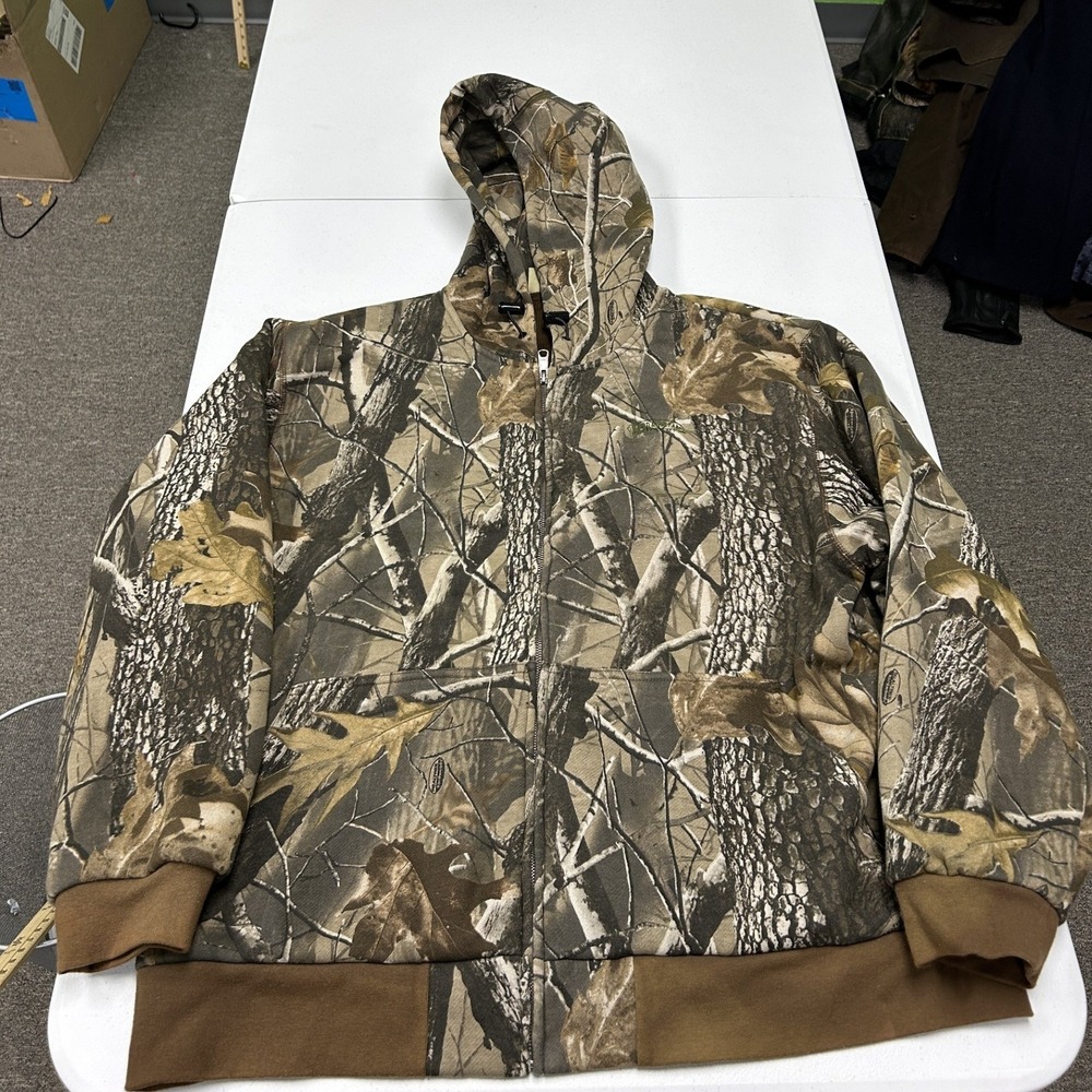 Field & Stream Camo Jacket Mens M Brown Real Tree Thermal Lined Full Zip Hoodie